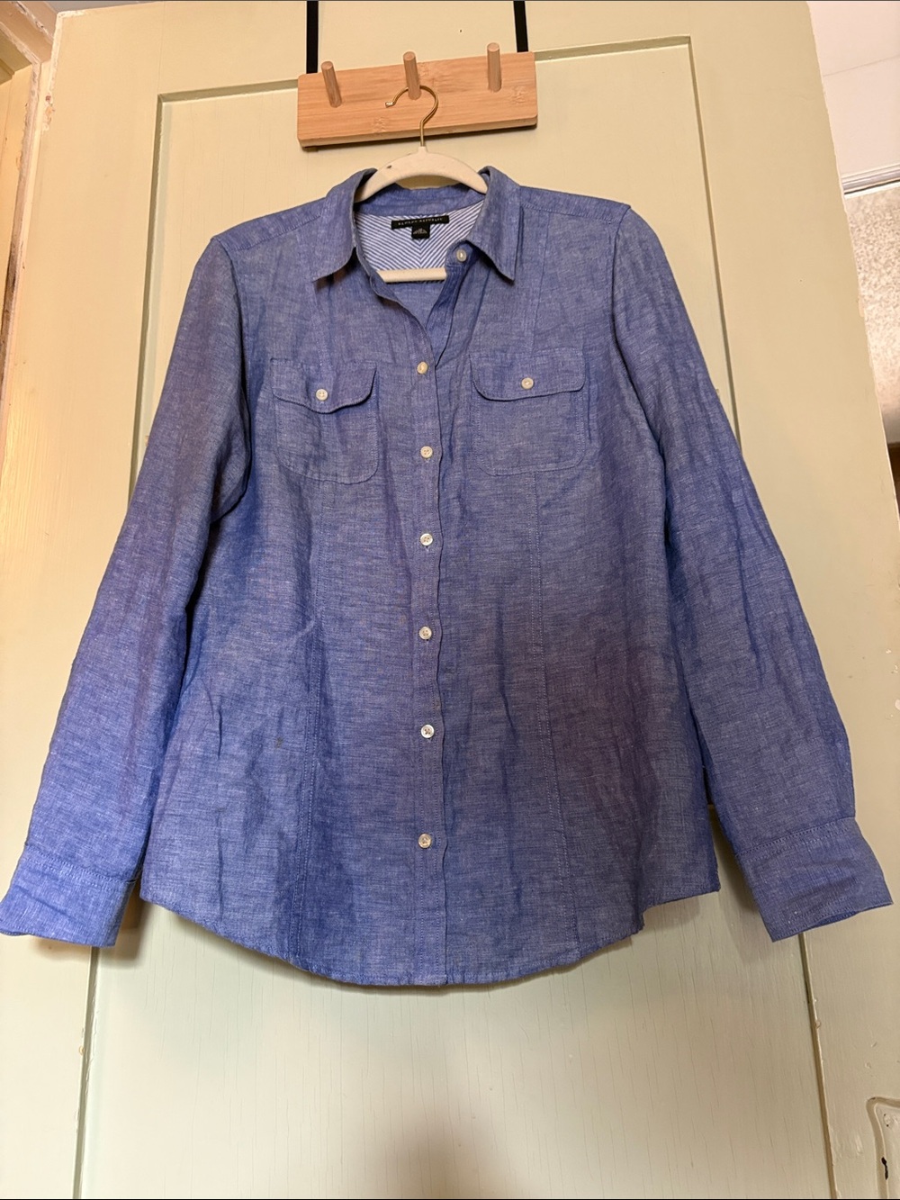 Banana Republic Light Blue Striped Trim Linen Shirt